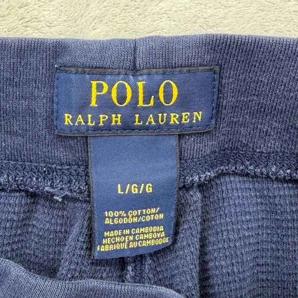 Polo Ralph Lauren Joggers Mens L Navy Blue Waffle Knit Thermal Lounge Pants Pony - Picture 3 of 10